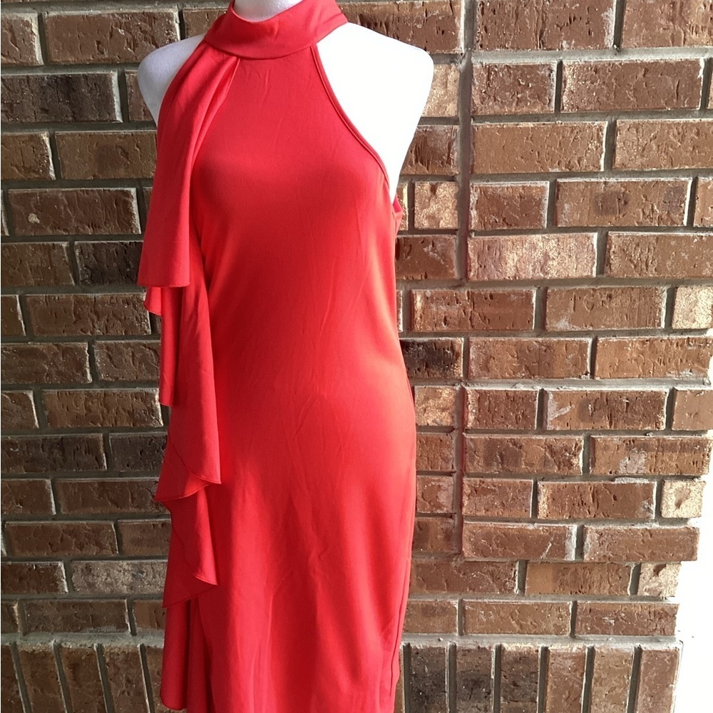 Chic One Shoulder Side Ruffle Red Dress
